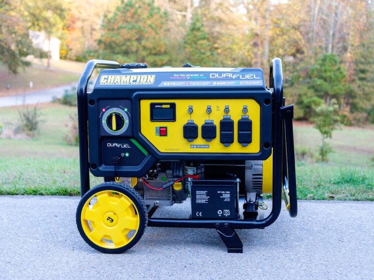 Champion duel fuel generation in a driveway.