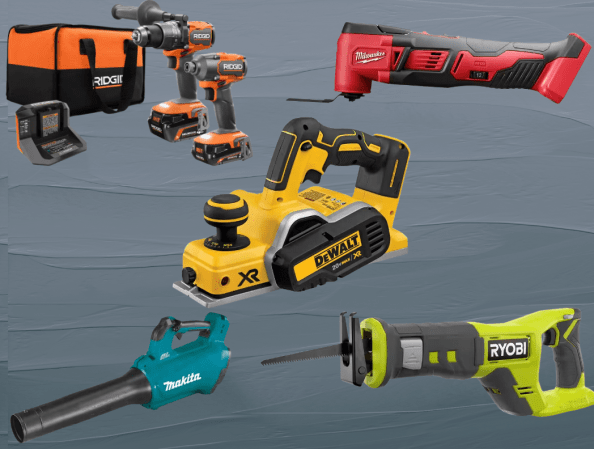 A group of tools on gray background