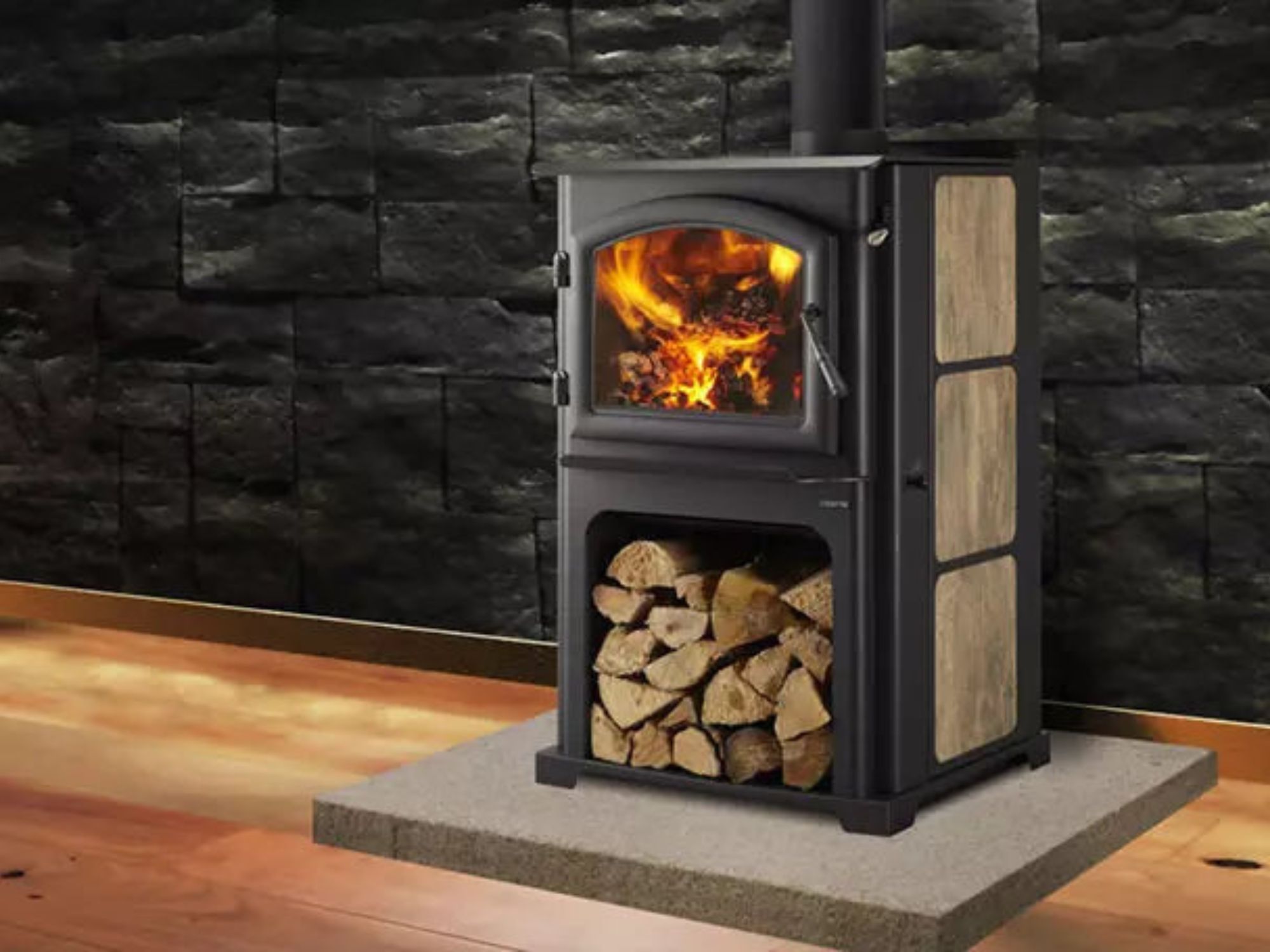 Wood Stove Brands Option close-up in a corner of a room