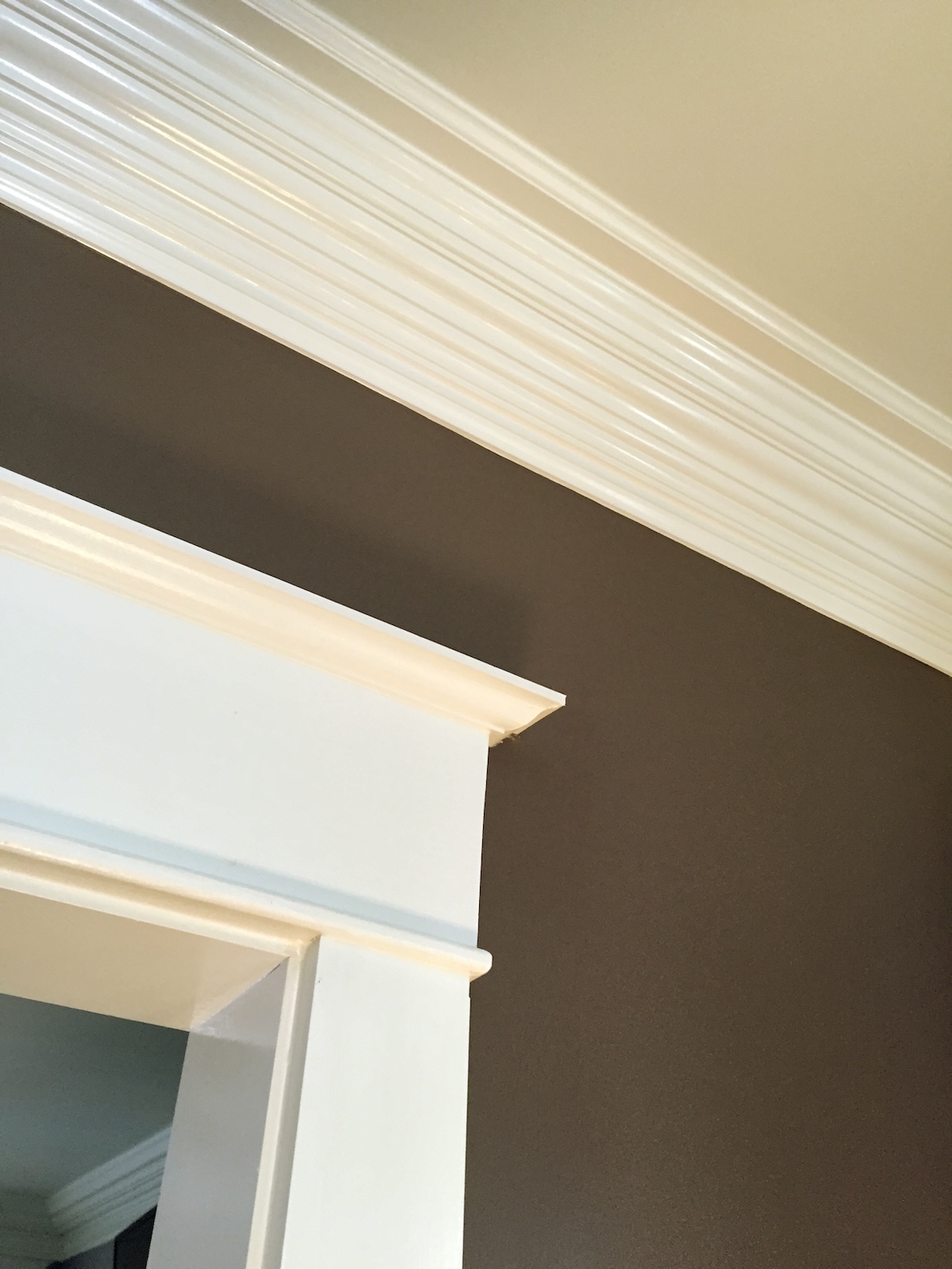 Pantone's color of the year, Mocha Mousse, on living room wall.