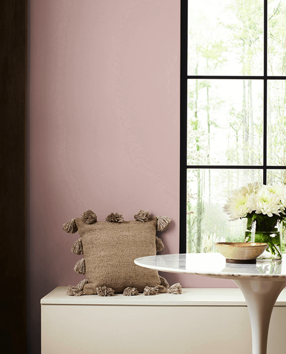 Sherwin-Williams insightful rose neutral paint color in a dining area.