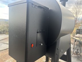 Back of Traeger 575 Pellet Grill on concrete patio