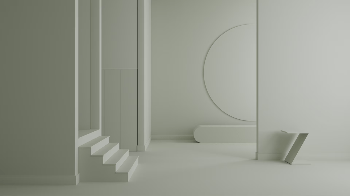 Interior walls and stairs painted in Soft Fern, one of the best green paint colors from the brand.