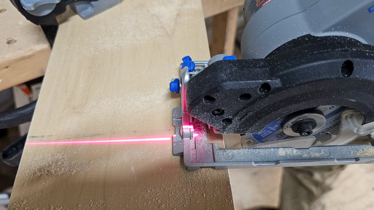 Bright LED laser guide on the Dremel Blueprint Portable Saw Station