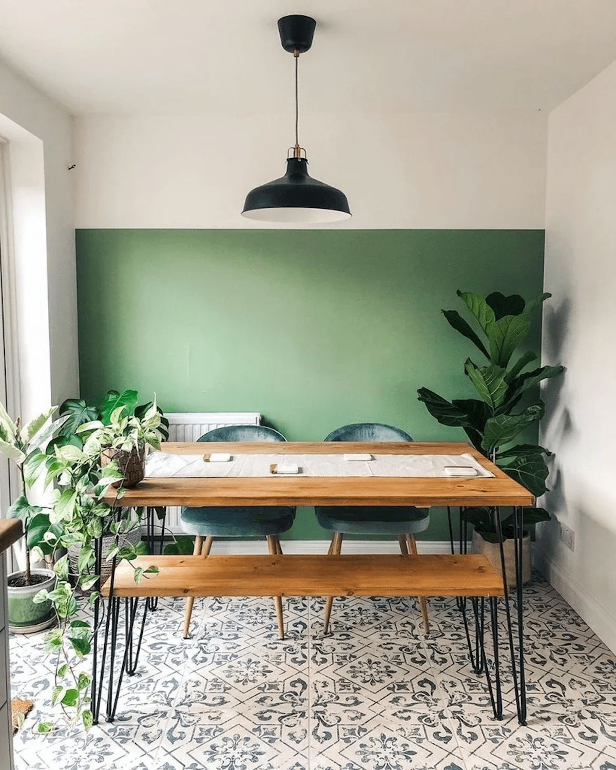 Farrow & Ball's Breakfast Room Green painted on a kitchen wall.