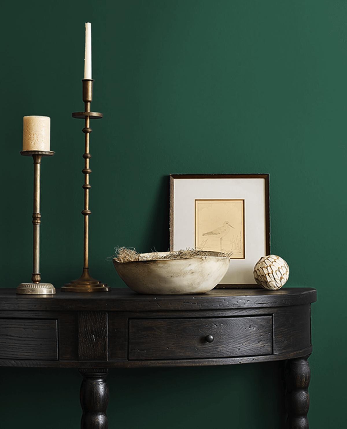 An interior wall painted in Sherwin-Williams Hunt Club, one of the best green paint colors.