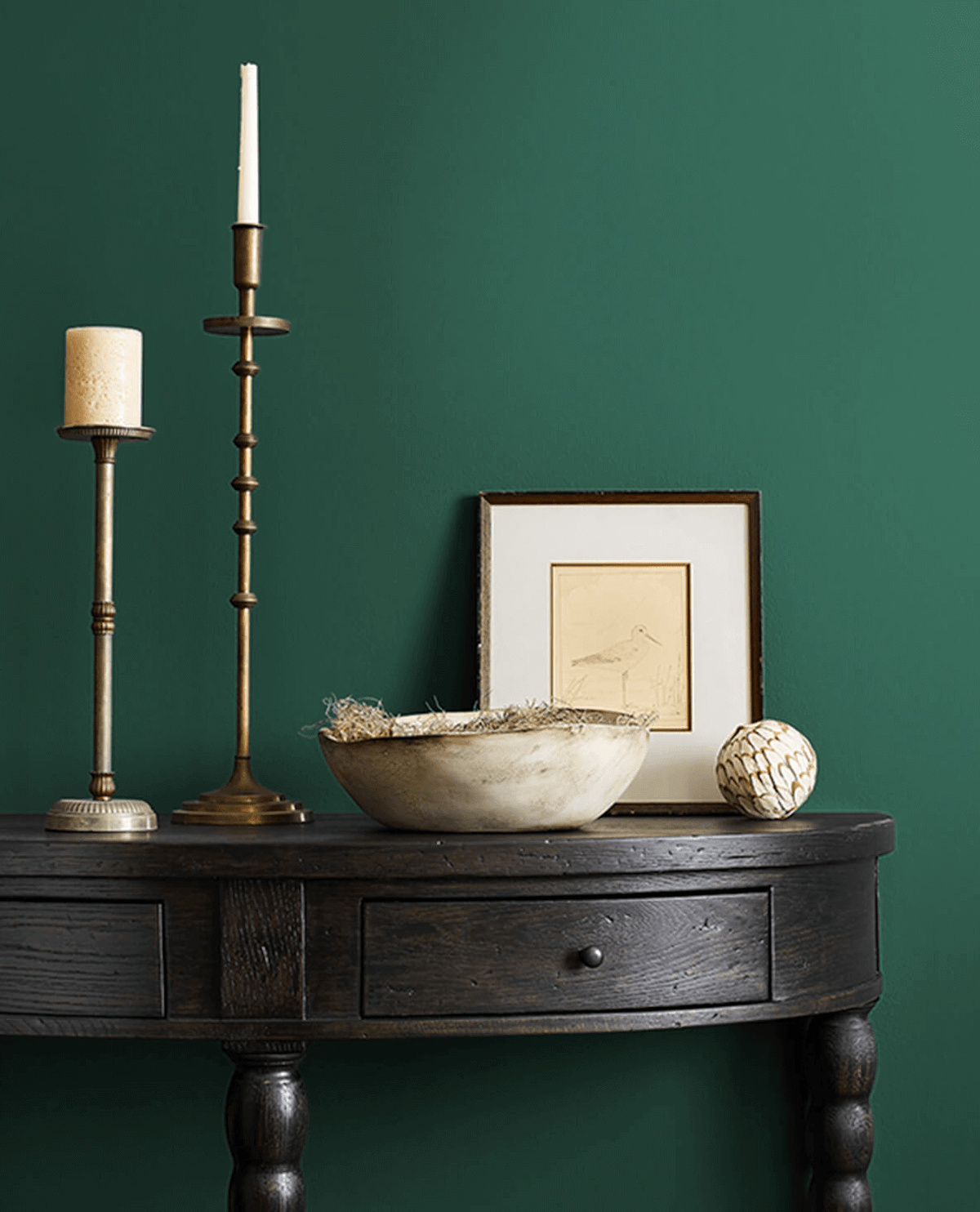 An interior wall painted in Sherwin-Williams Hunt Club, one of the best green paint colors.