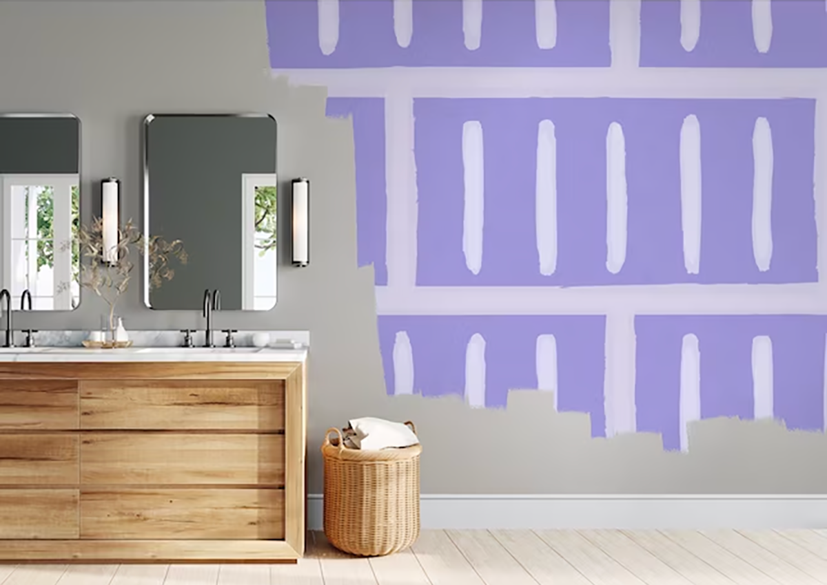Purple board drywall installed in a home bathroom.
