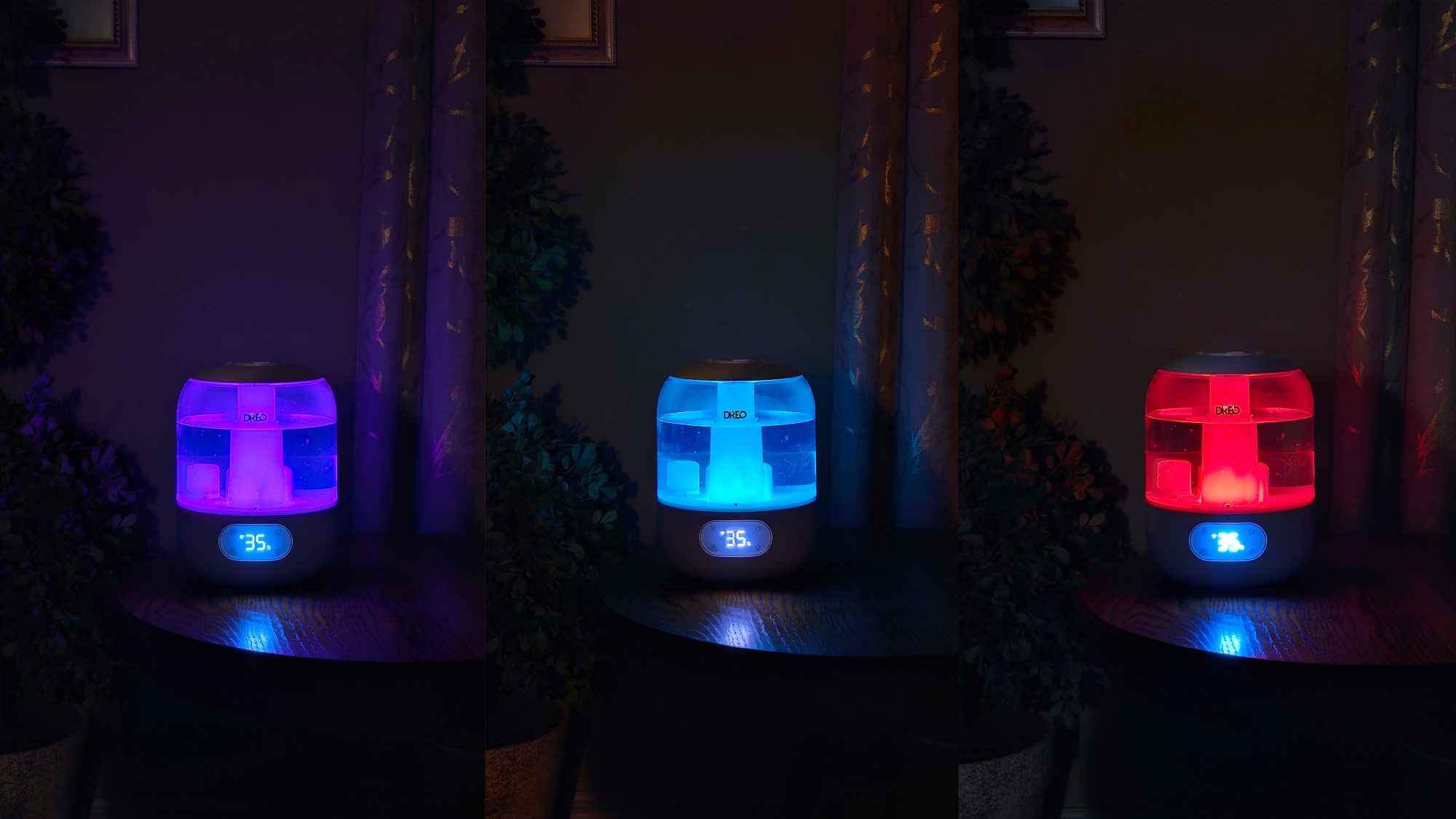 Color-changing ambiance of the Dreo Smart Humidifier