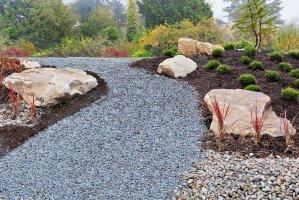 A landscape designed for fire resistance around a home.