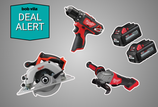 Milwaukee tools on gray background