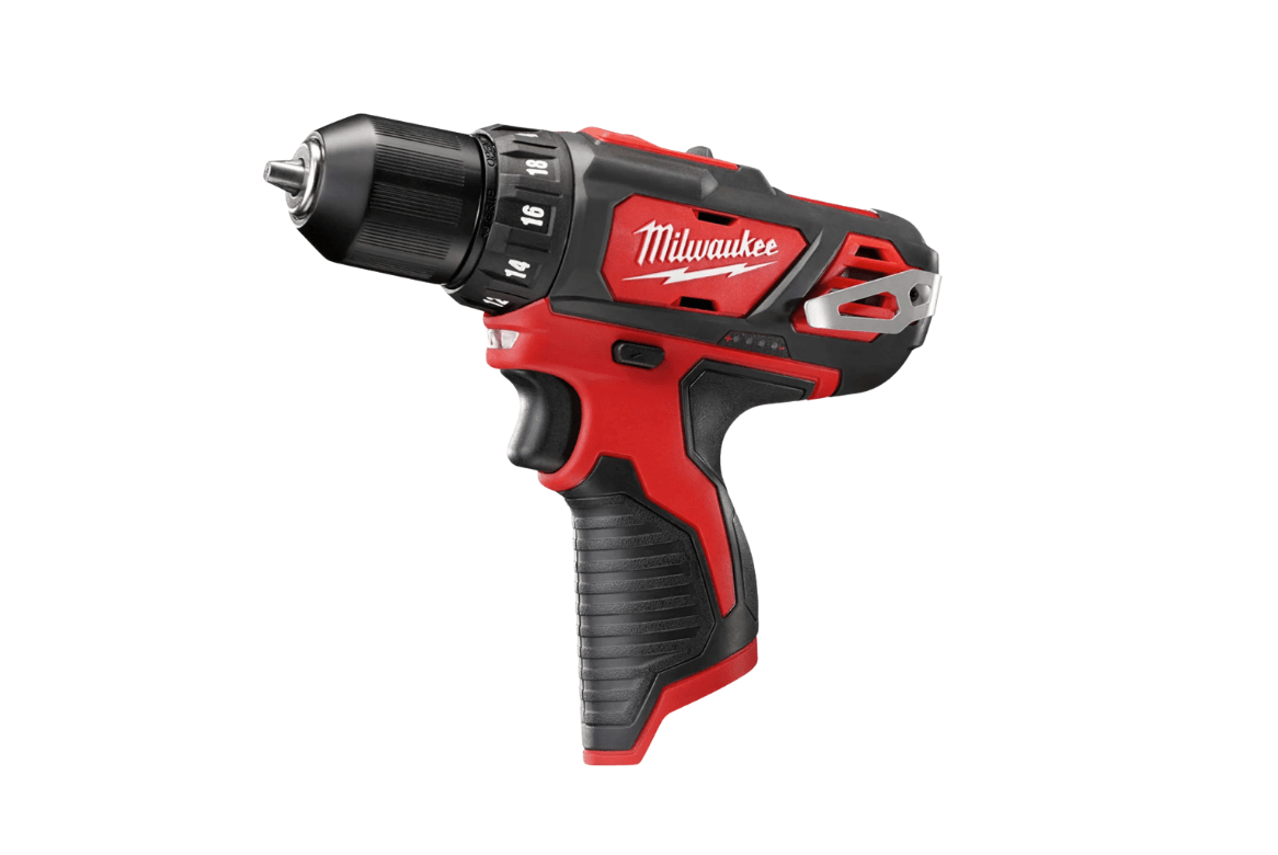 Milwaukee 12V drill on white background