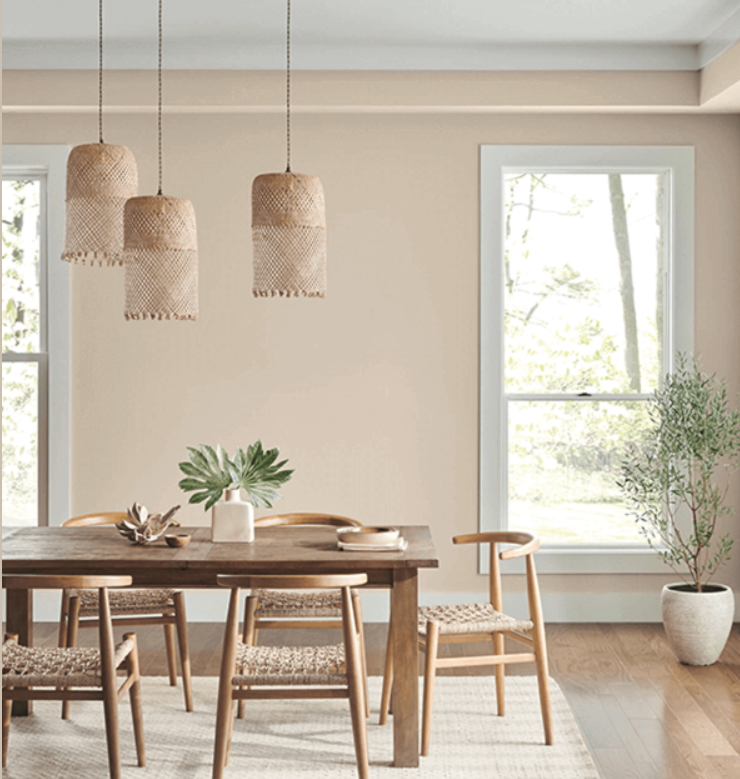 A minimalist kitchen painting in Accessible Beige from Sherwin-Williams.