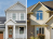 A split image showing fiber cement siding on the left and vinyl siding on the right.