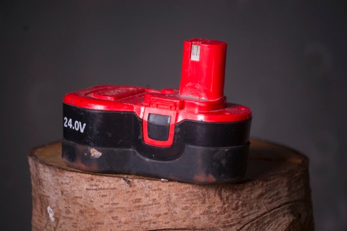 An old lithium-ion battery from a power tool.