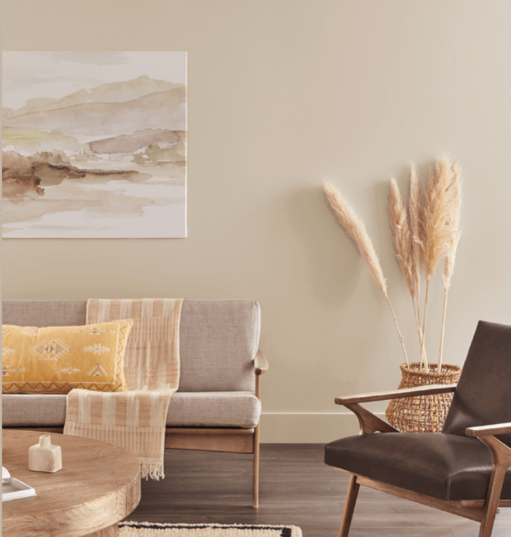 Shiitake by Sherwin-Williams painted on a living room wall.