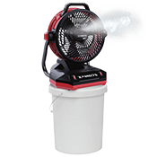 Ecomax 12-inch misting fan on a 5-gallon bukcket.