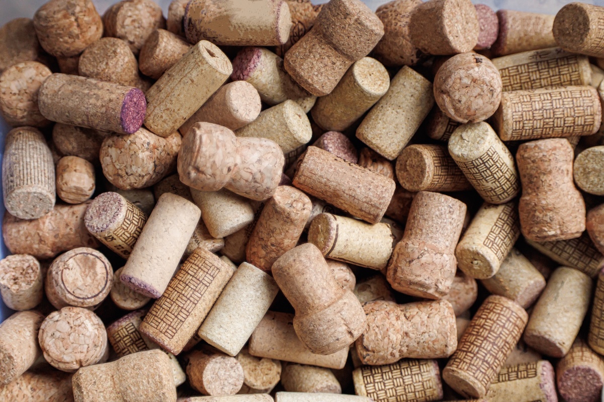 A pile of wine. corks.