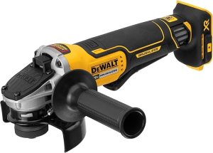 A DeWalt angle grinder on a white background