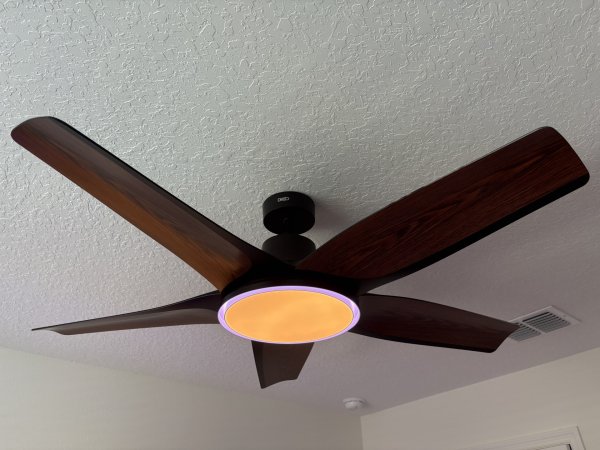 5-blade Dreo smart ceiling fan with light on