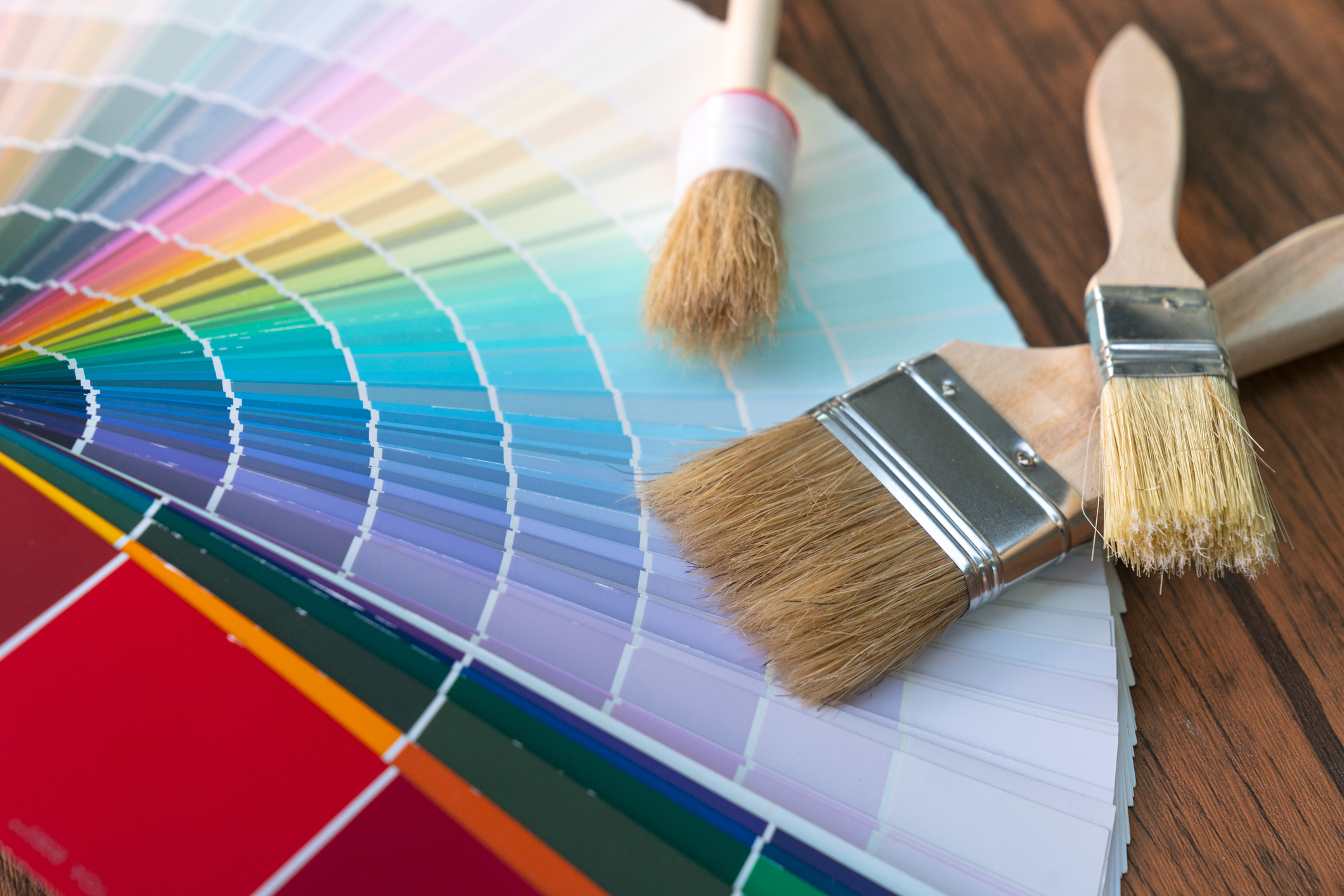 Color swatch wheel and paint brushes.