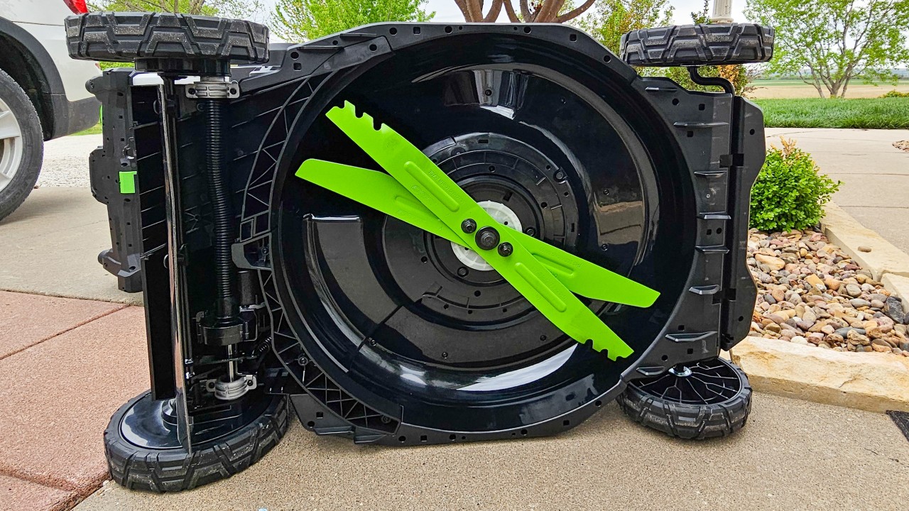 Underside of the EGO mower
