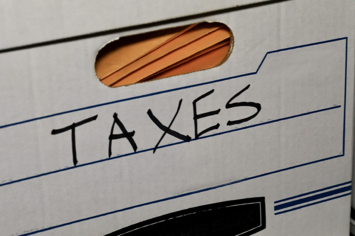 A box labeled to organize tax documents.