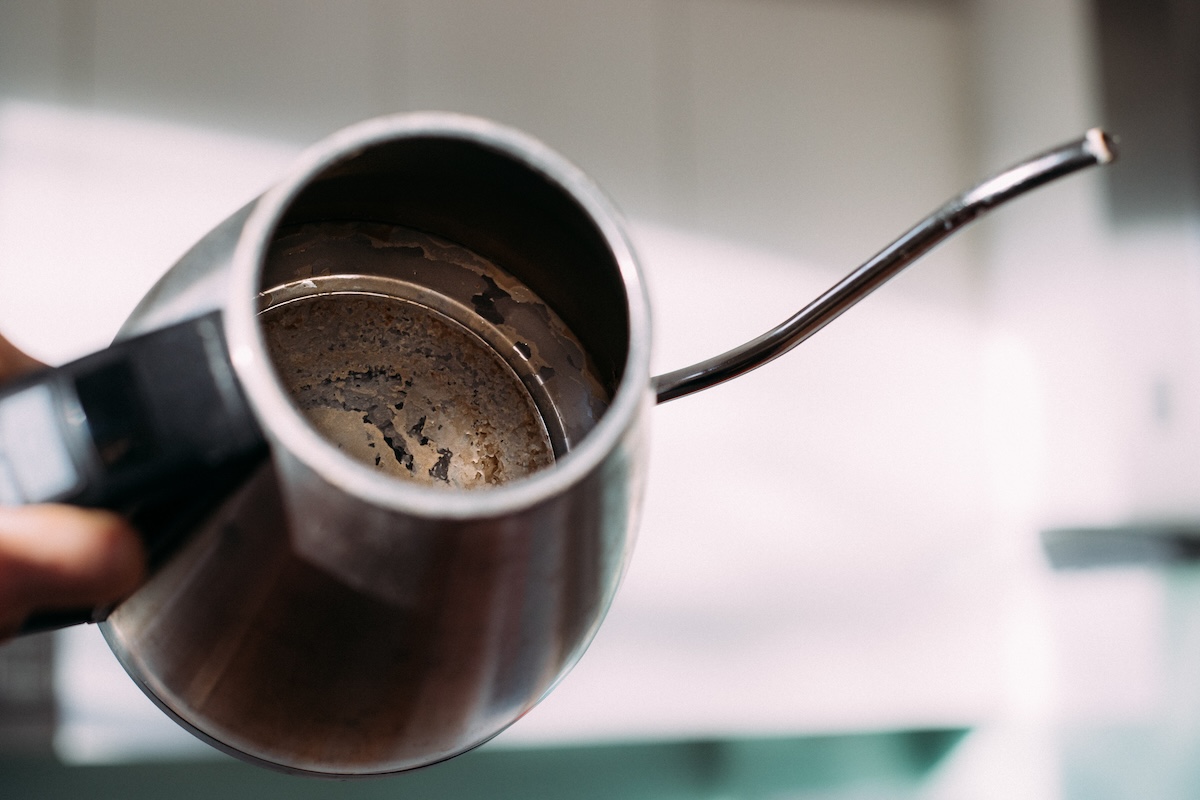 Limescale buildup in a kettle.