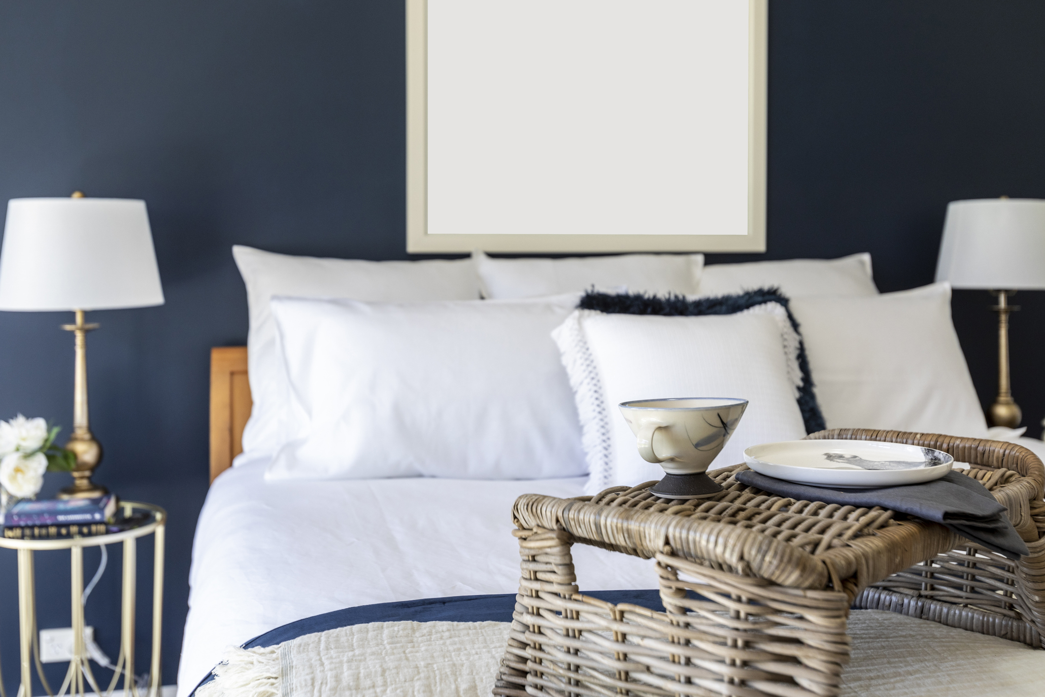 Navy blue painted bedroom