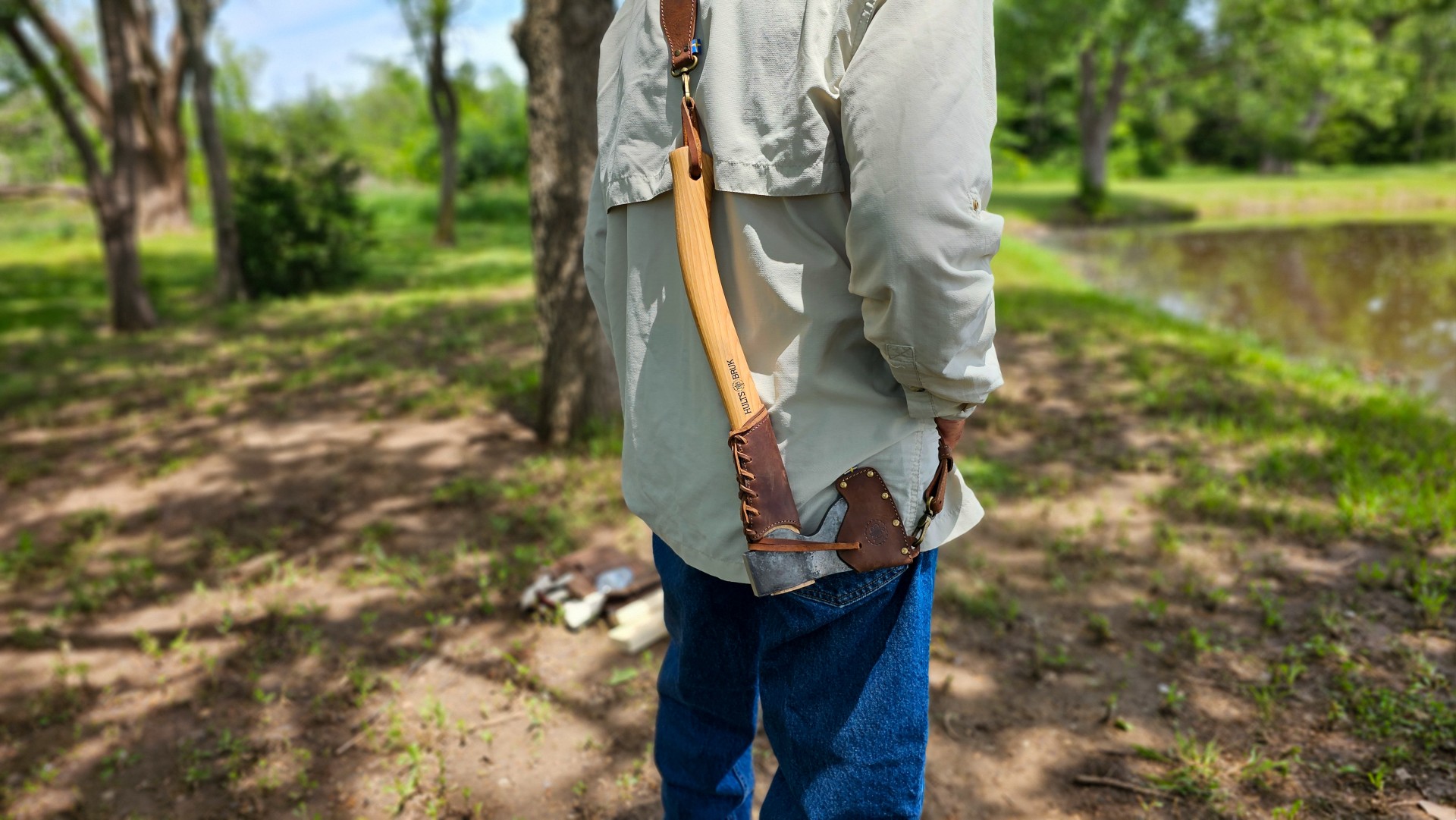 Hults Bruk Spika Axe being carried in shoulder strap