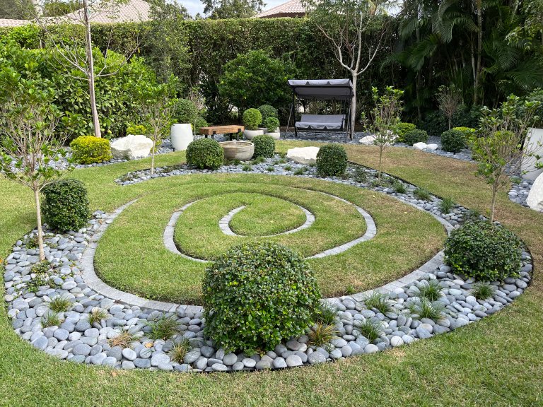 Backyard meditation garden with a labyrinth