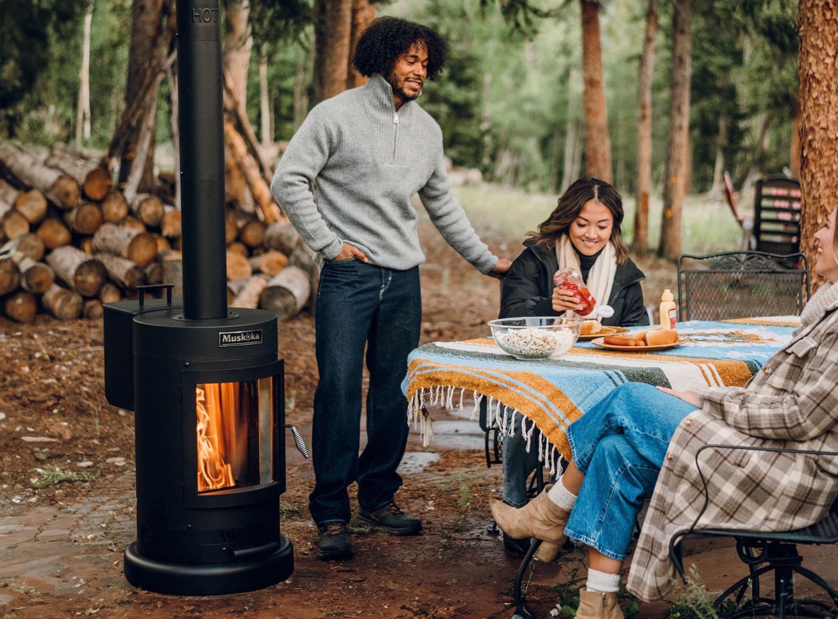 Walmart Labor Day One-Off Deal Patio Heater Muskoka 84 High 75,000 BTU Black Steel Wood Pellet Patio Heater