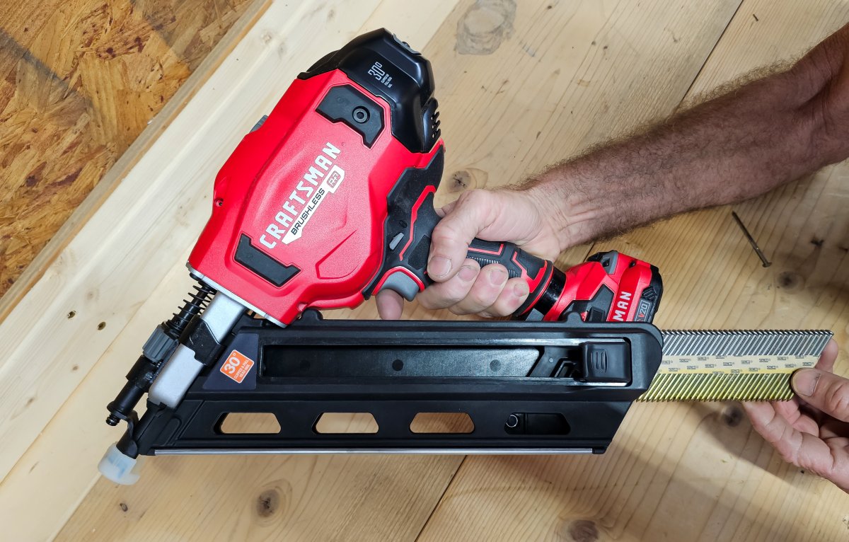 Inserting collated nail strip in Craftsman Framing Nailer