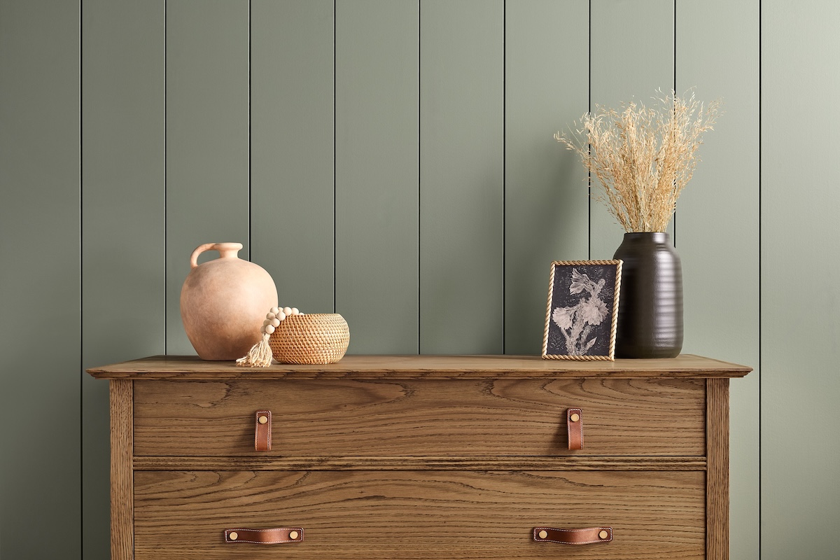 Minwax 2026 color of the year Special Walnut on a wood dresser.