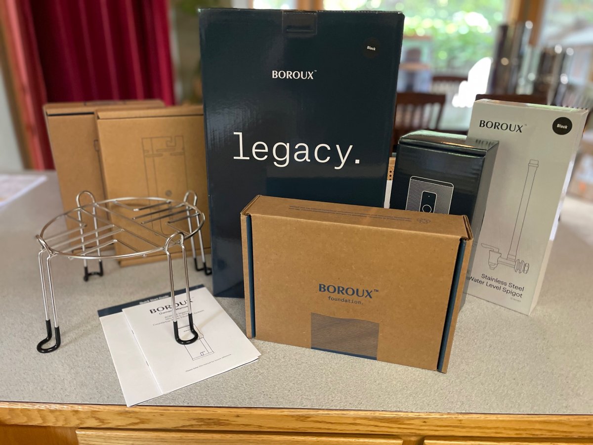 Boroux Legacy gravity water filter before assembly