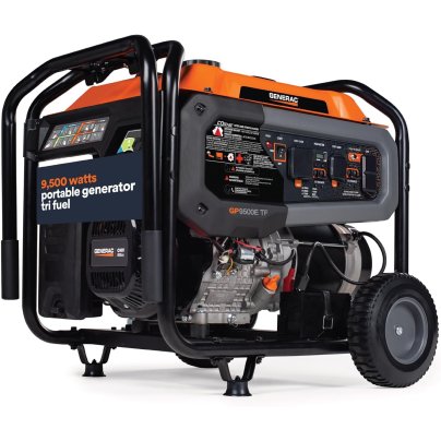 Generac GP9500E Tri-Fuel Generator on a white background