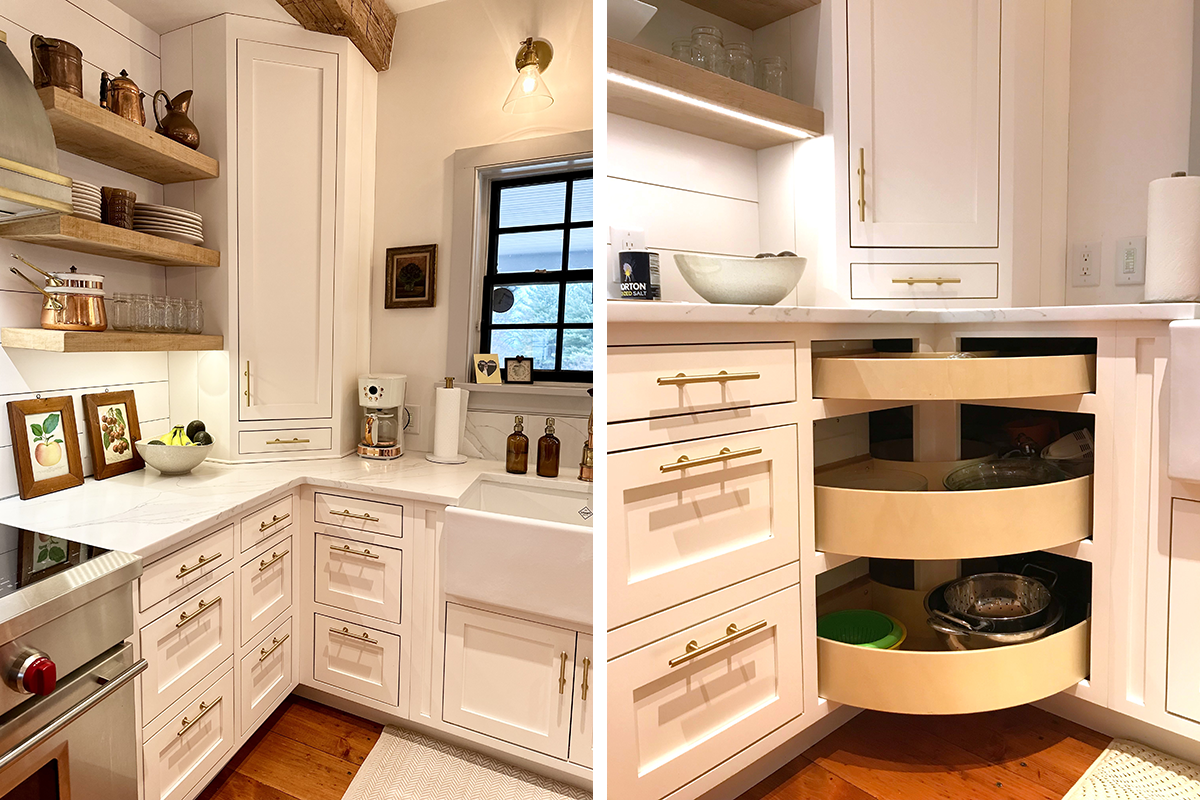 The Infinity corner cabinet accessory for storing more stuff.