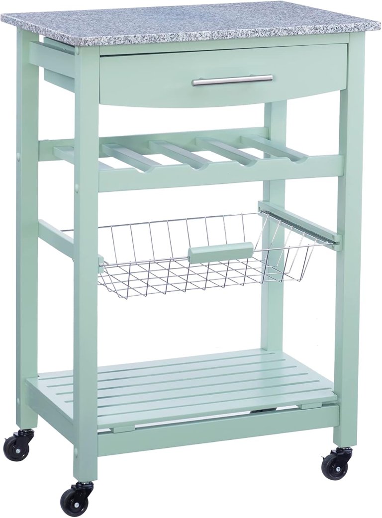 Green Linon kitchen cart on a white background.