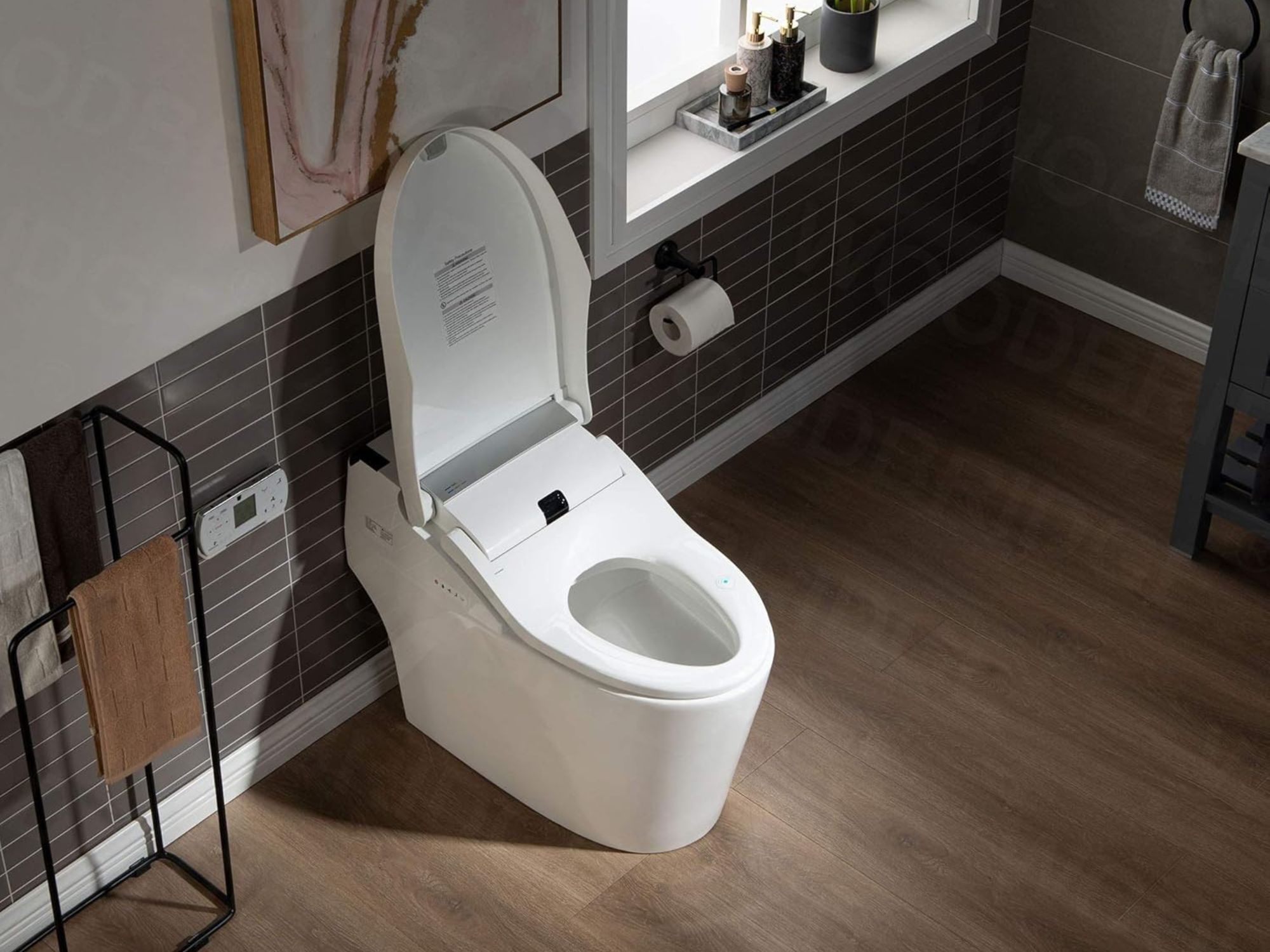 smart toilet in modern bathroom by window