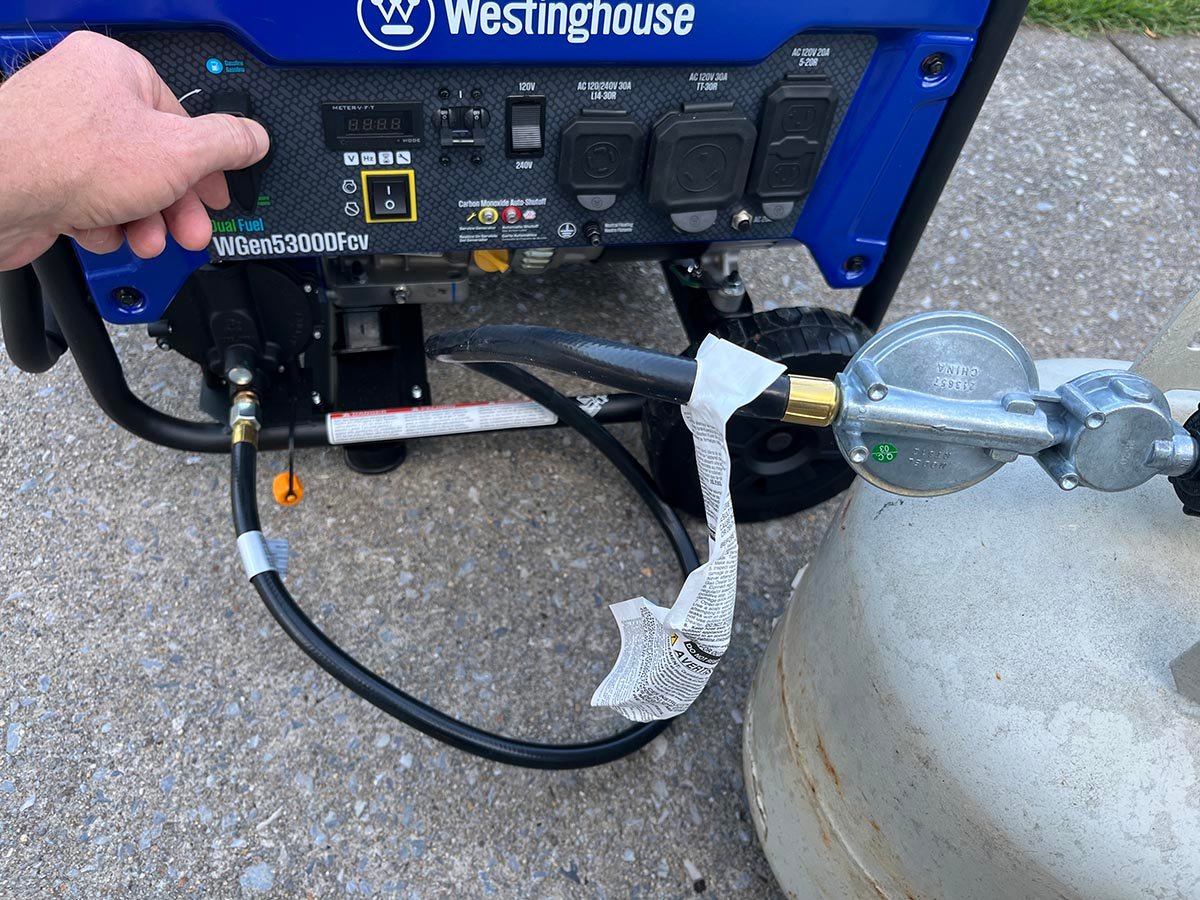 Westinghouse dual fuel generator propane input