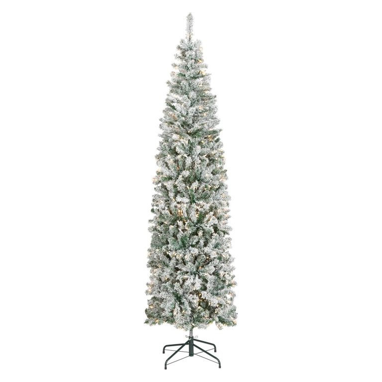 Best Early Black Friday Christmas Tree Deals National Tree 7.5-ft Pre-Lit Flocked Acacia Slim Tree