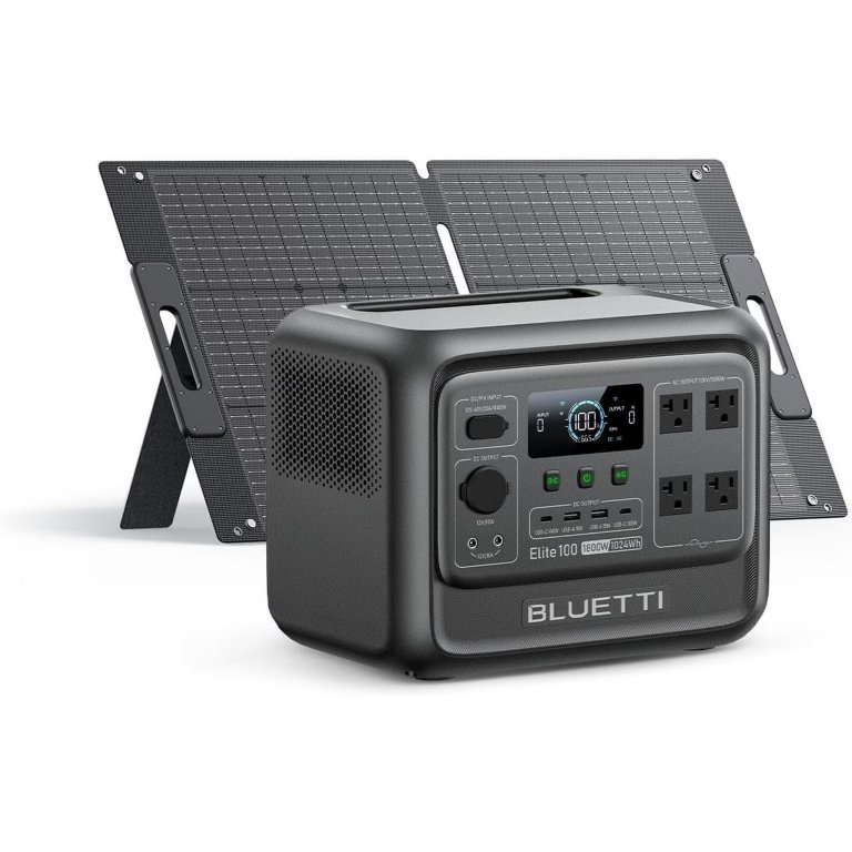 Bluetti Elite 100 V2 Portable Power Station with 100W Solar Panel on a white background