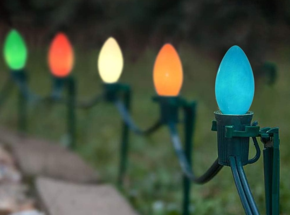 C7 Christmas lights on posts as pathway lights