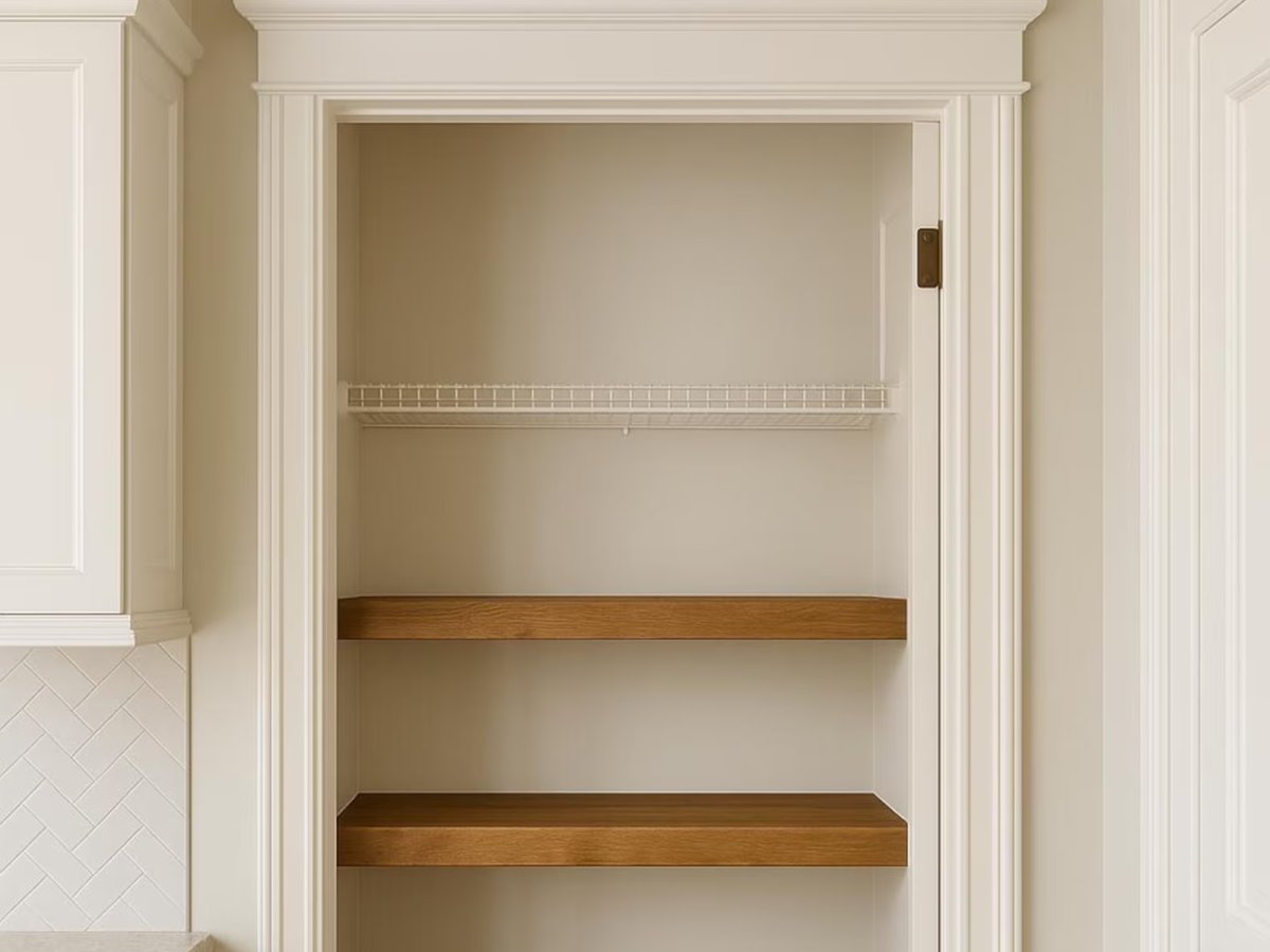 Closet with Wooden Wire Shelf Cover by Etsy shop EdgeLiveCreationsCo