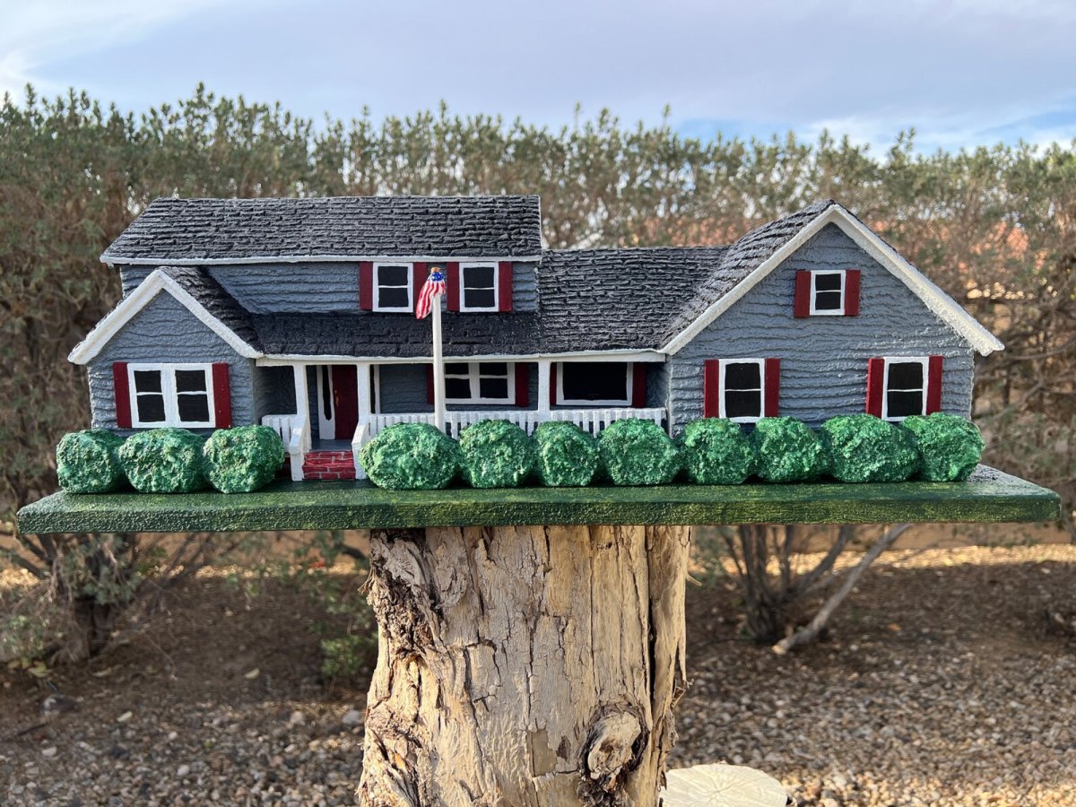 Custom House Birdhouse in Blue by Etsy shop Eggsactlybirdhouses