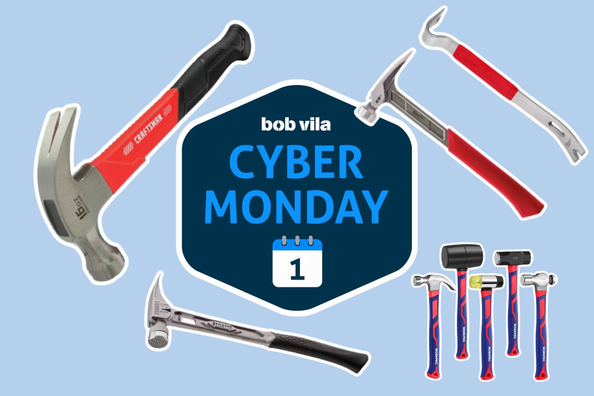 Multiple hammers on a blue background