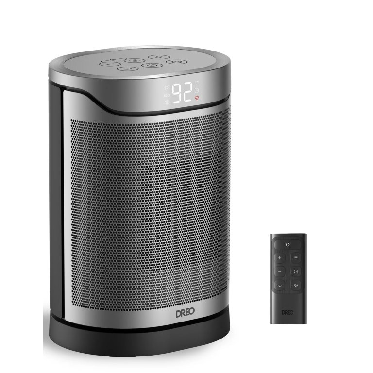 Dreao space heater with remote control on a white background