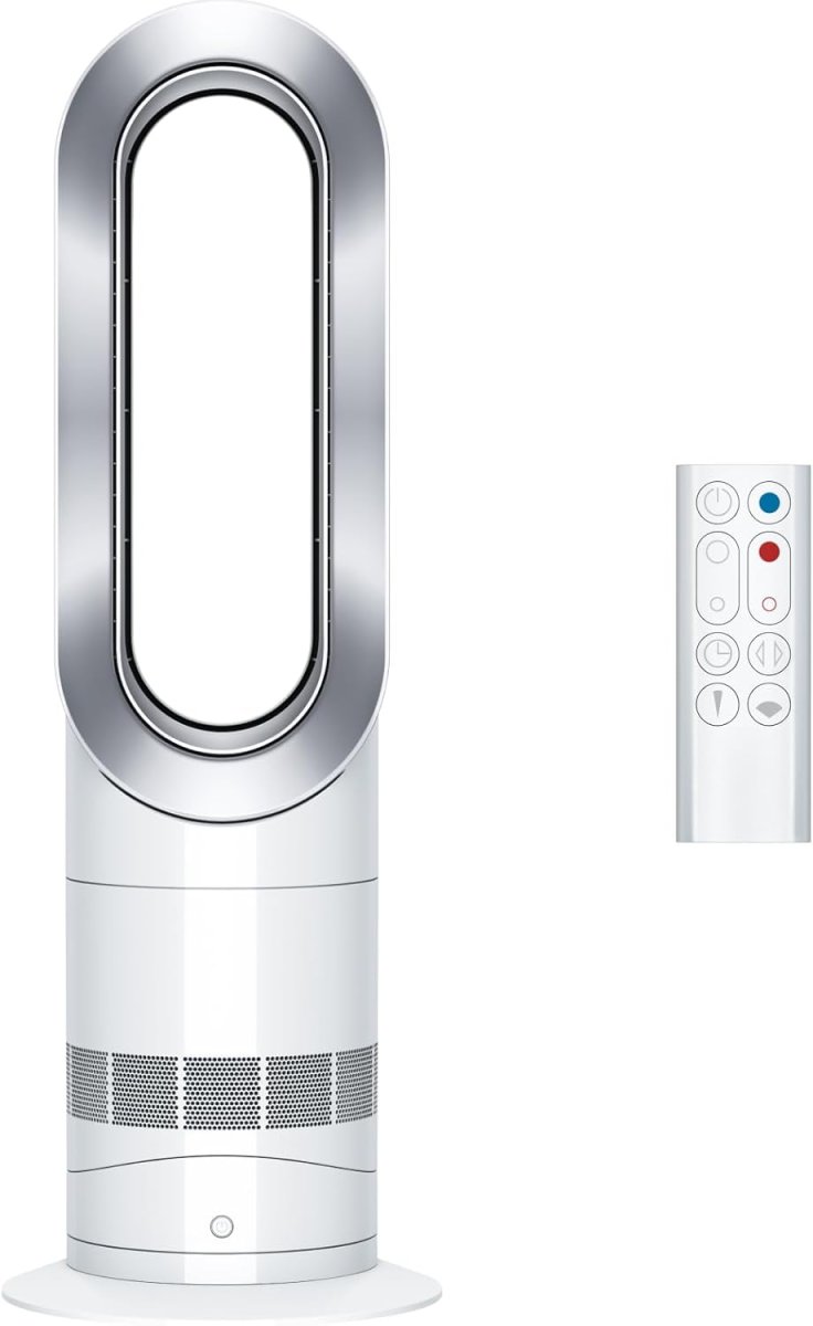 Dyson fan with a remote on a white background