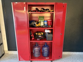 Husky Garage Cabinet open filled
