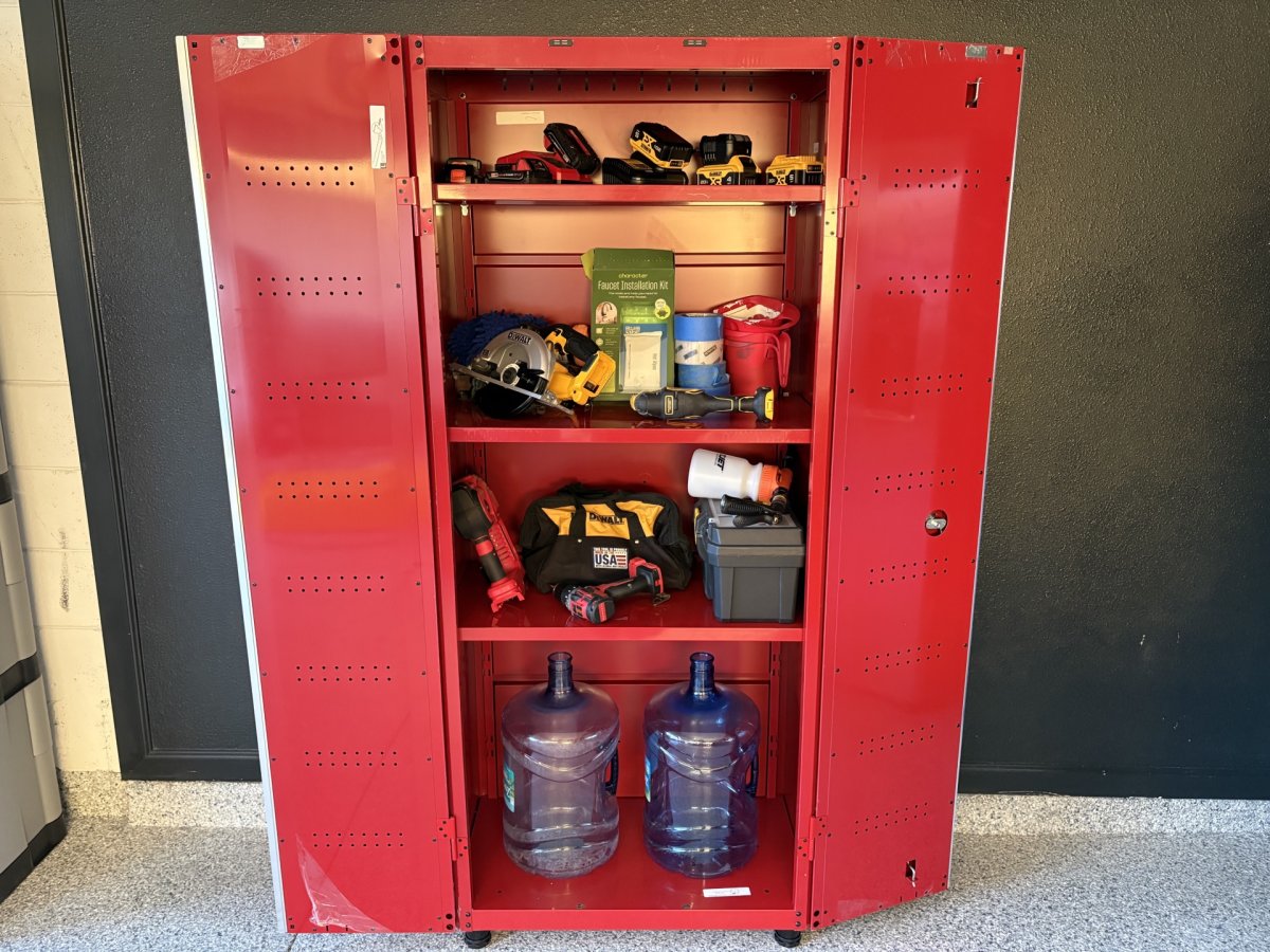 Husky Garage Cabinet open filled